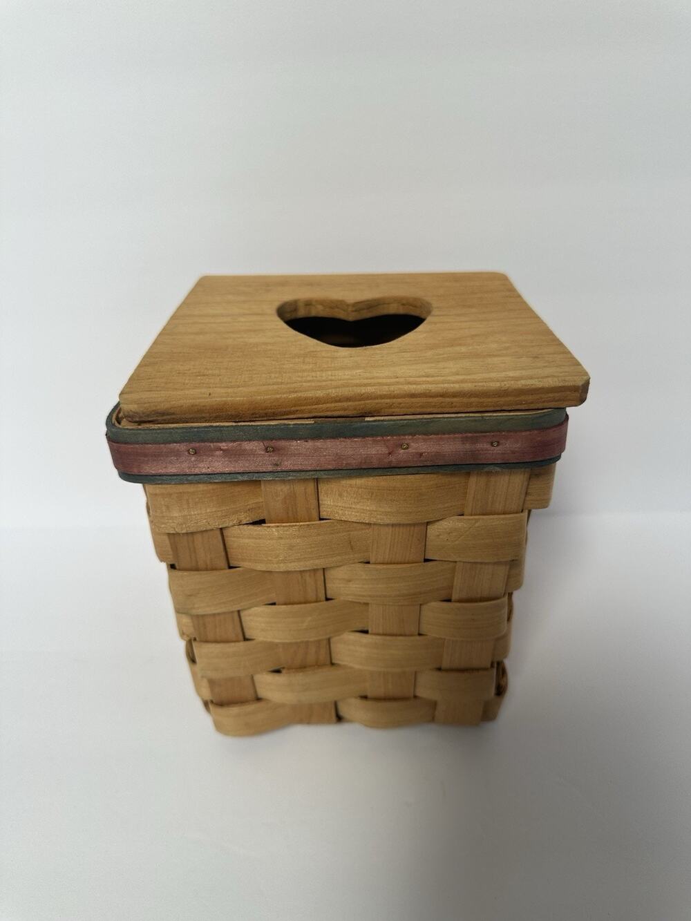 Woven Wood Tissue Box Cover Heart Cutout Rustic Country Farmhouse Basket